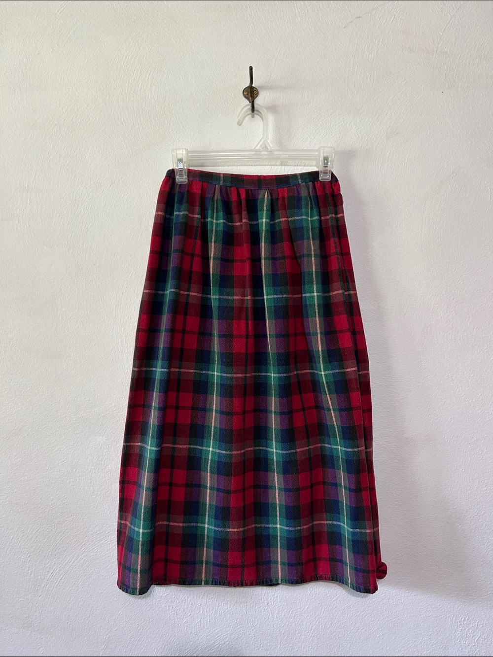 Hand Made Plaid Tartan Cotton Skirt | Red, Green, Purple Me-Made
